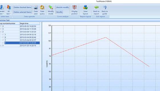 Software TestMaster mostrando resultados de ensayo