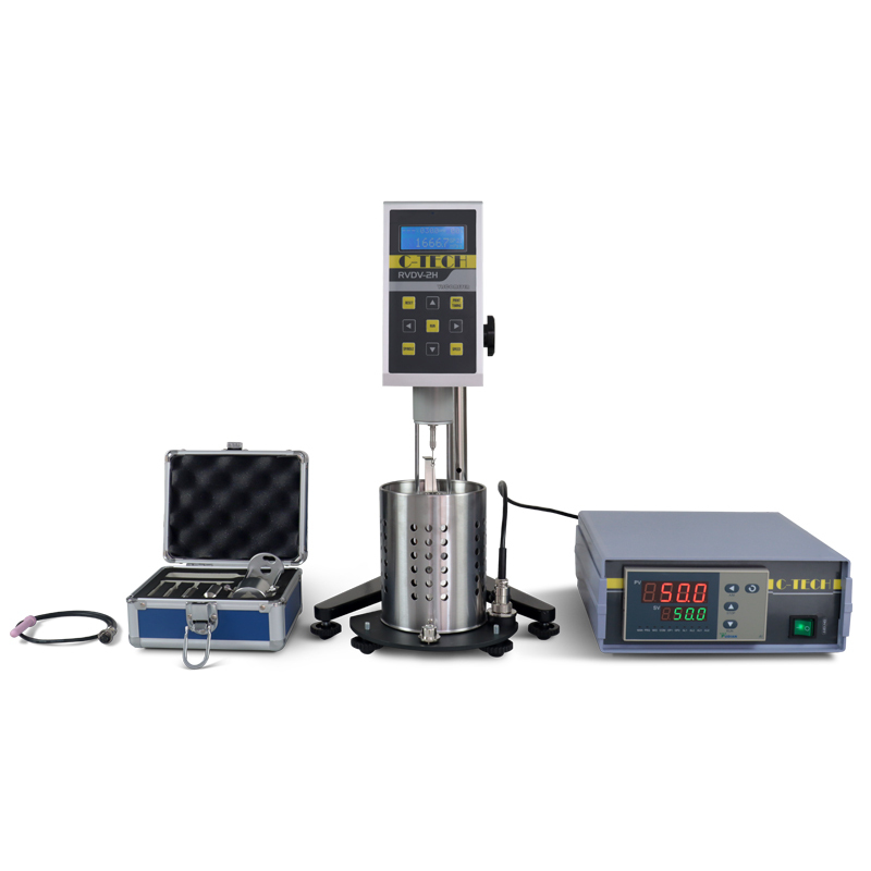 Vista angular del viscosimetro rotacional con conjunto de husillos