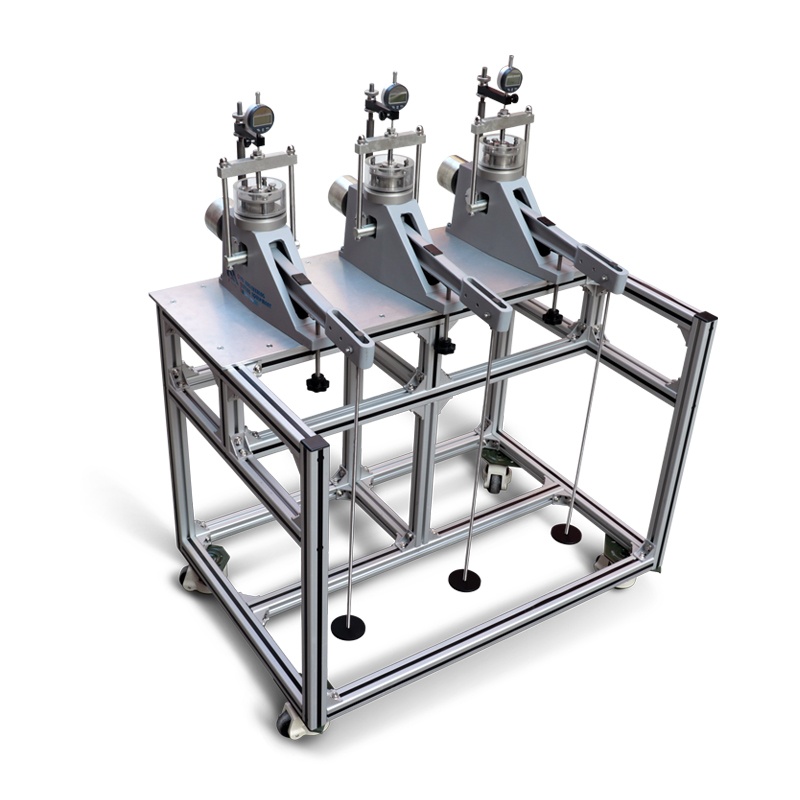 Consolidómetro frontal triple digital — vista superior de las 3 estaciones