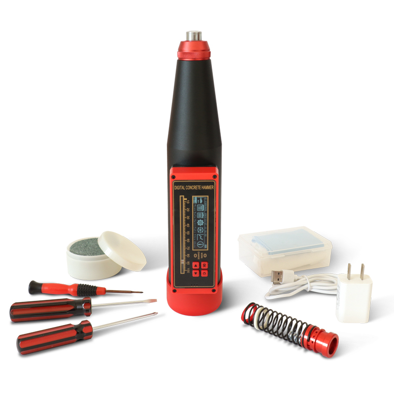 Esclerómetro digital - vista de accesorios y pantalla