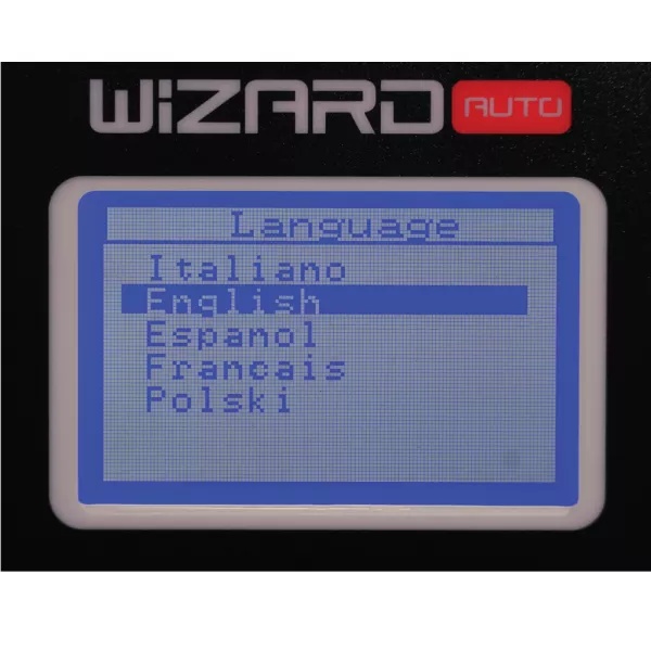 Pantalla de selección de idioma del controlador Wizard Auto