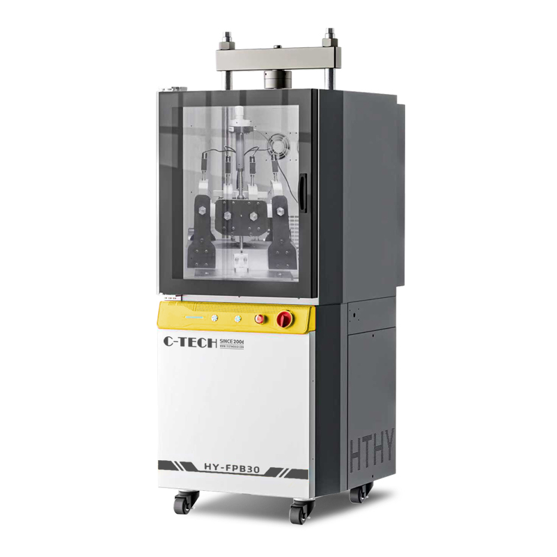 Vista angular del equipo de fatiga 4 puntos con actuadores visibles